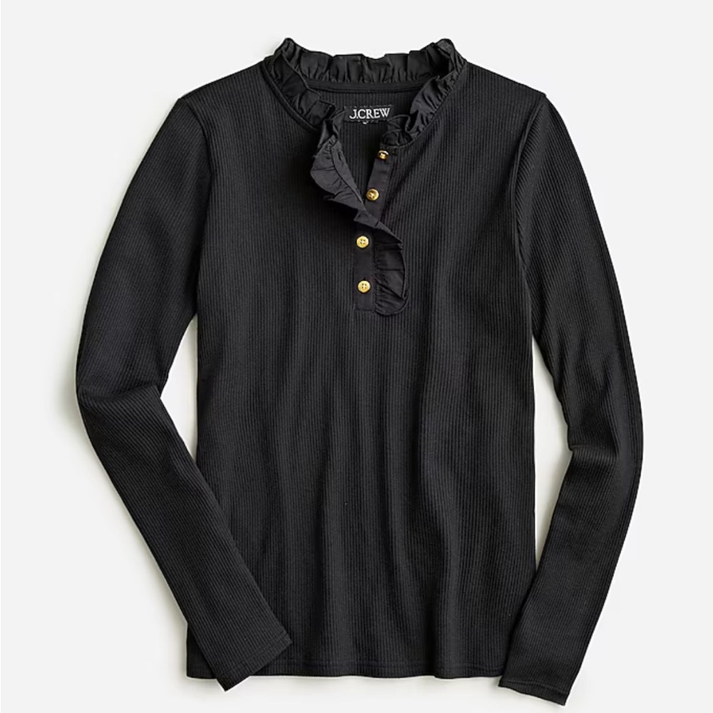 J.Crew Long Sleeve Ruffle Neck Ribbed Top